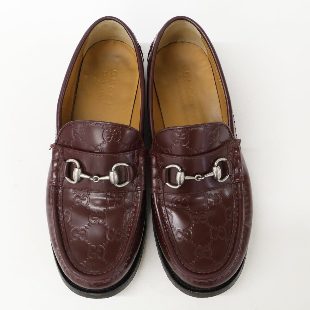 GUCCI GG Leather Horsebit Loafers Burgundy Size 7