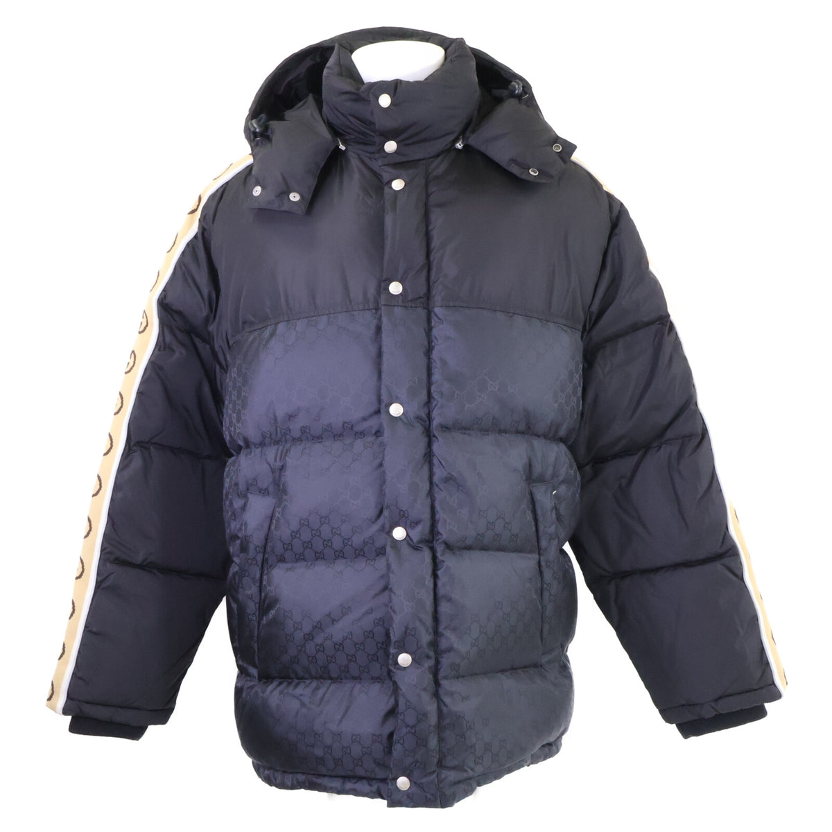 GUCCI GG Jacquard Hooded Down Jacket Black Size 50