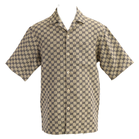 GUCCI 23' GG Linen Blend Canvas Shirt Beige Size 44