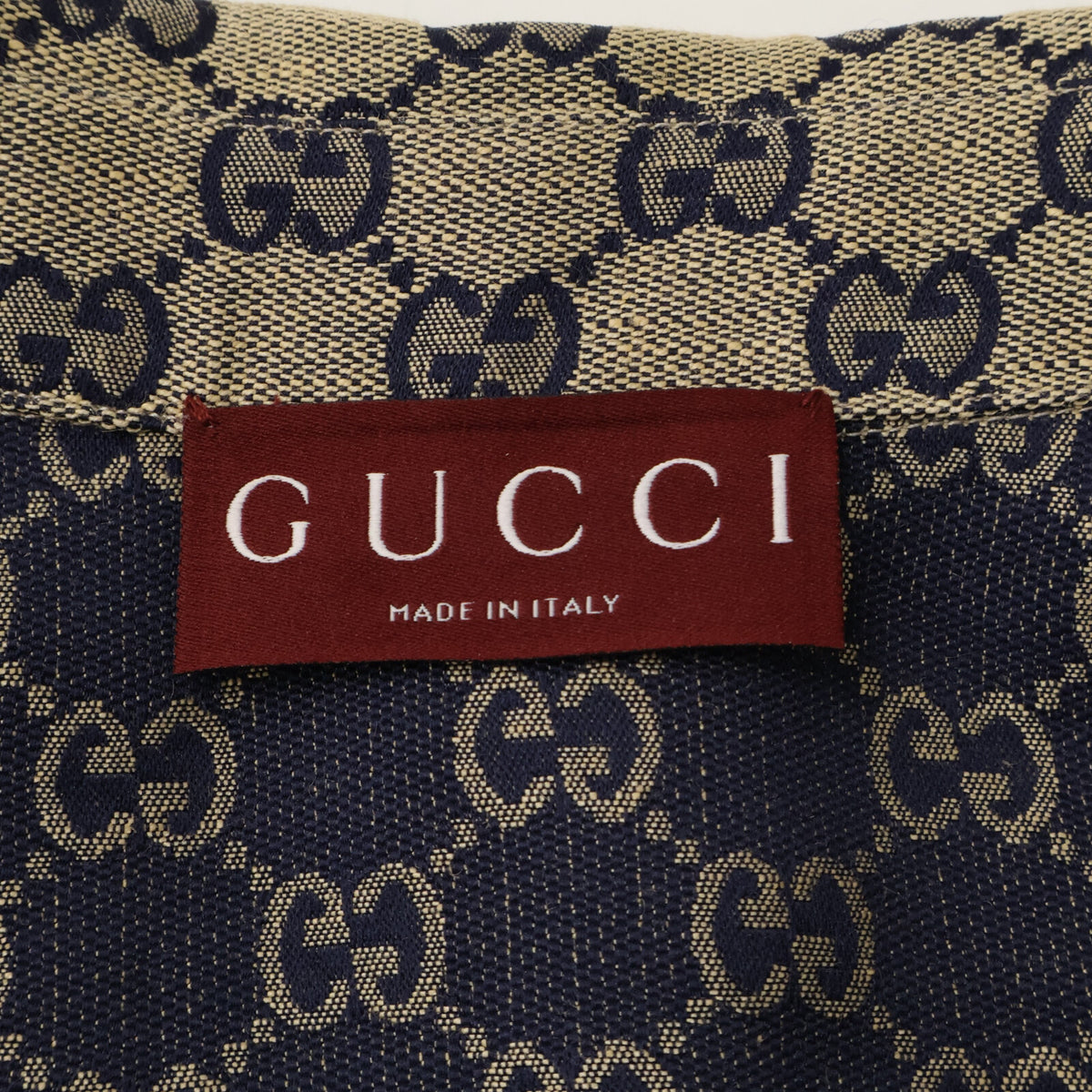 GUCCI 23' GG Linen Blend Canvas Shirt Beige Size 44