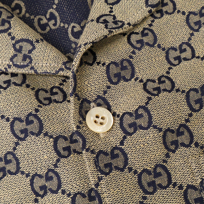 GUCCI 23' GG Linen Blend Canvas Shirt Beige Size 44