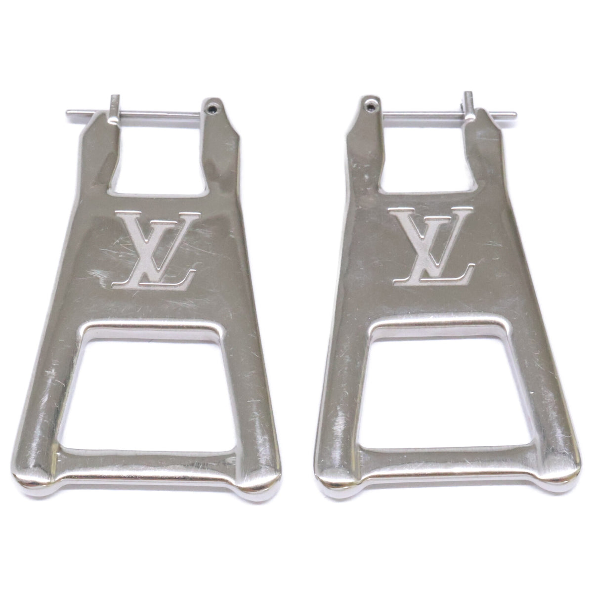 LOUIS VUITTON Silver MP3016 LV Zip Boucle d'Oreille Earrings