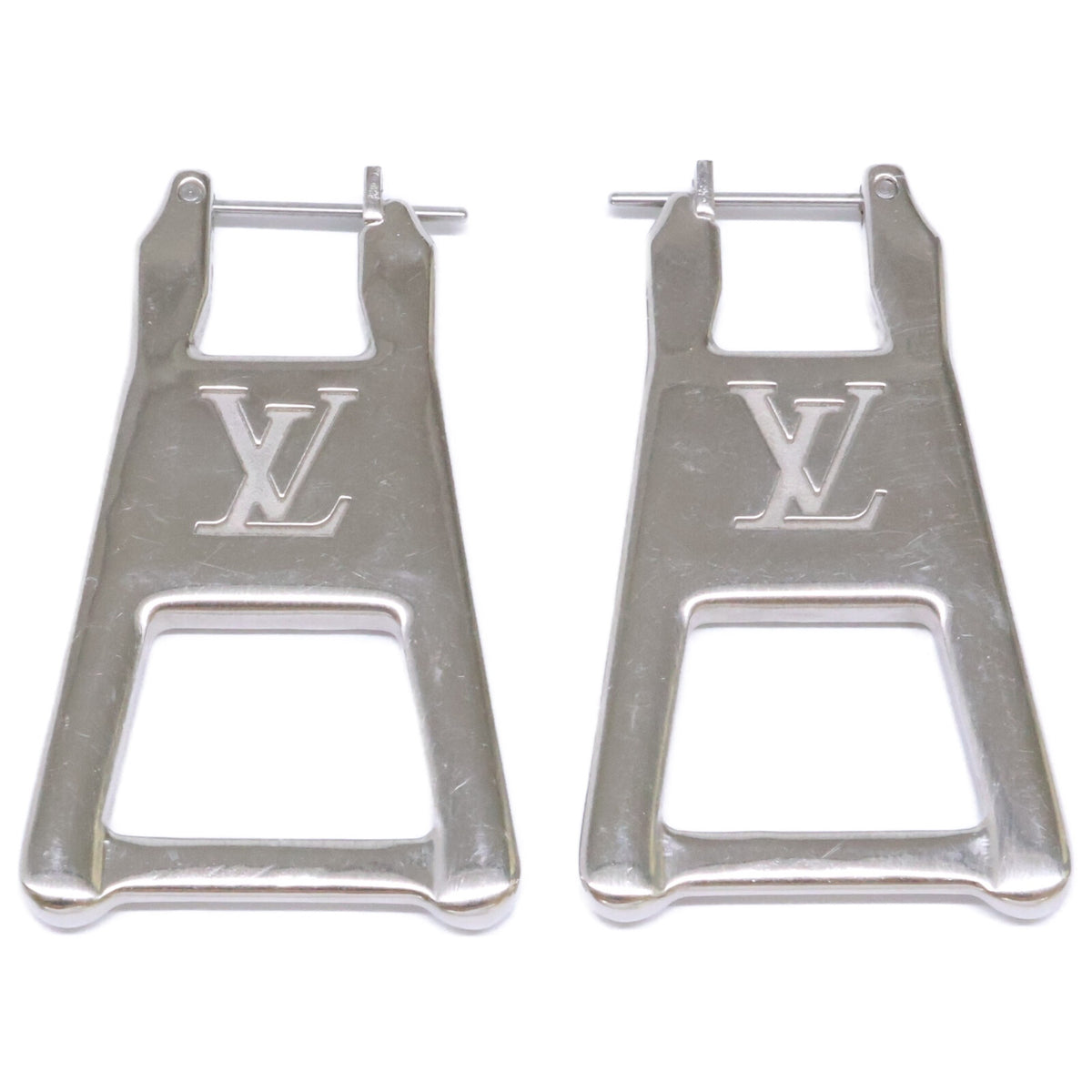 LOUIS VUITTON Silver MP3016 LV Zip Boucle d'Oreille Earrings