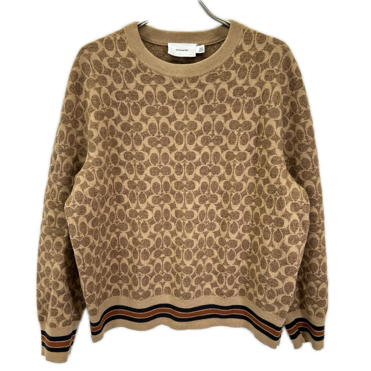 COACH Beige Signature All-Over Pattern Wool Knit Size L