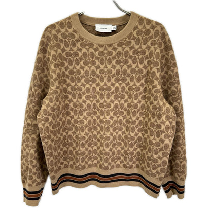 COACH Beige Signature All-Over Pattern Wool Knit Size L