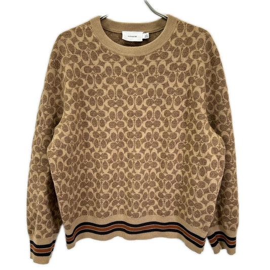COACH Beige Signature All-Over Pattern Wool Knit Size L