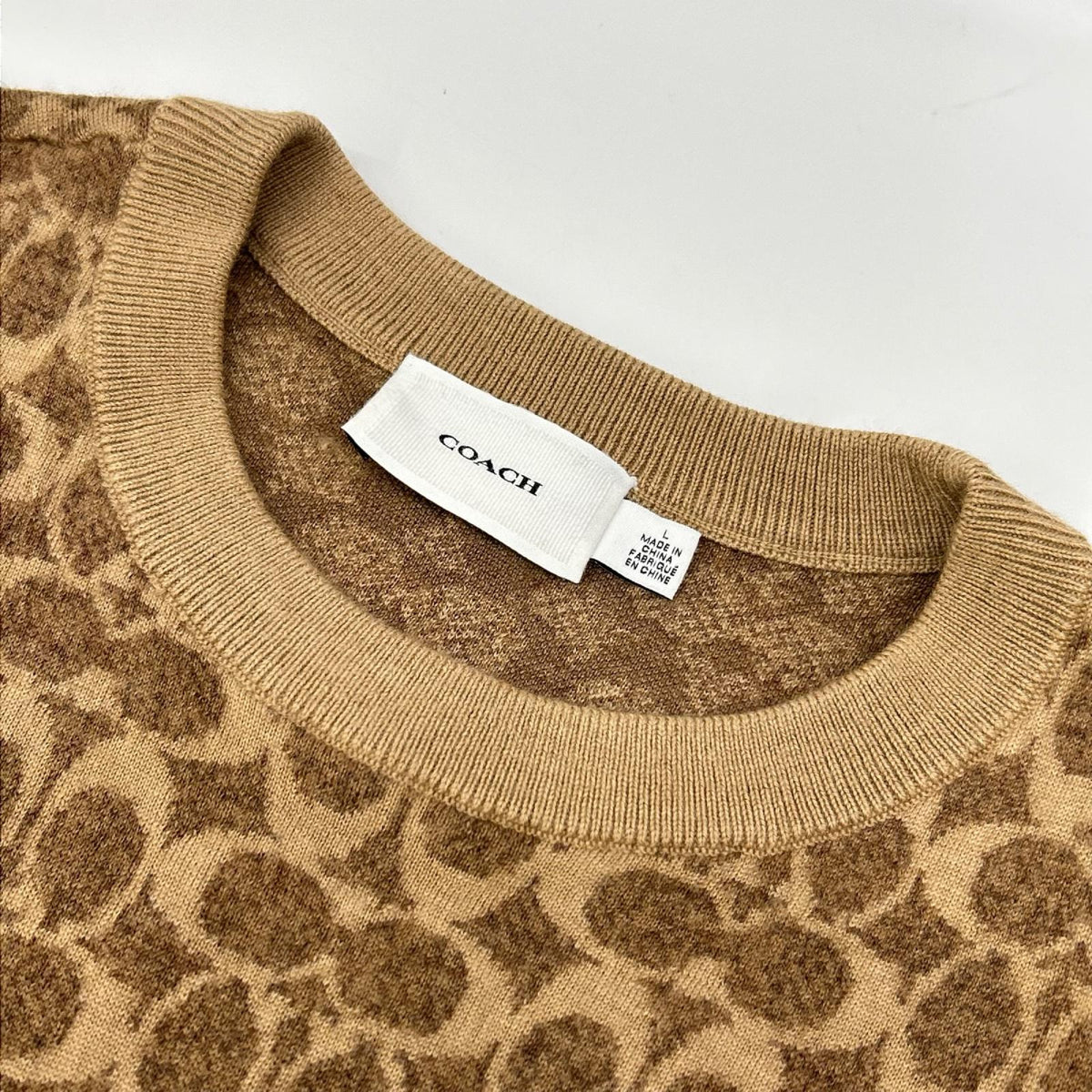 COACH Beige Signature All-Over Pattern Wool Knit Size L