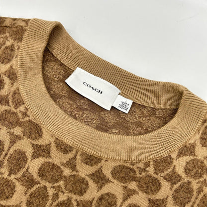 COACH Beige Signature All-Over Pattern Wool Knit Size L