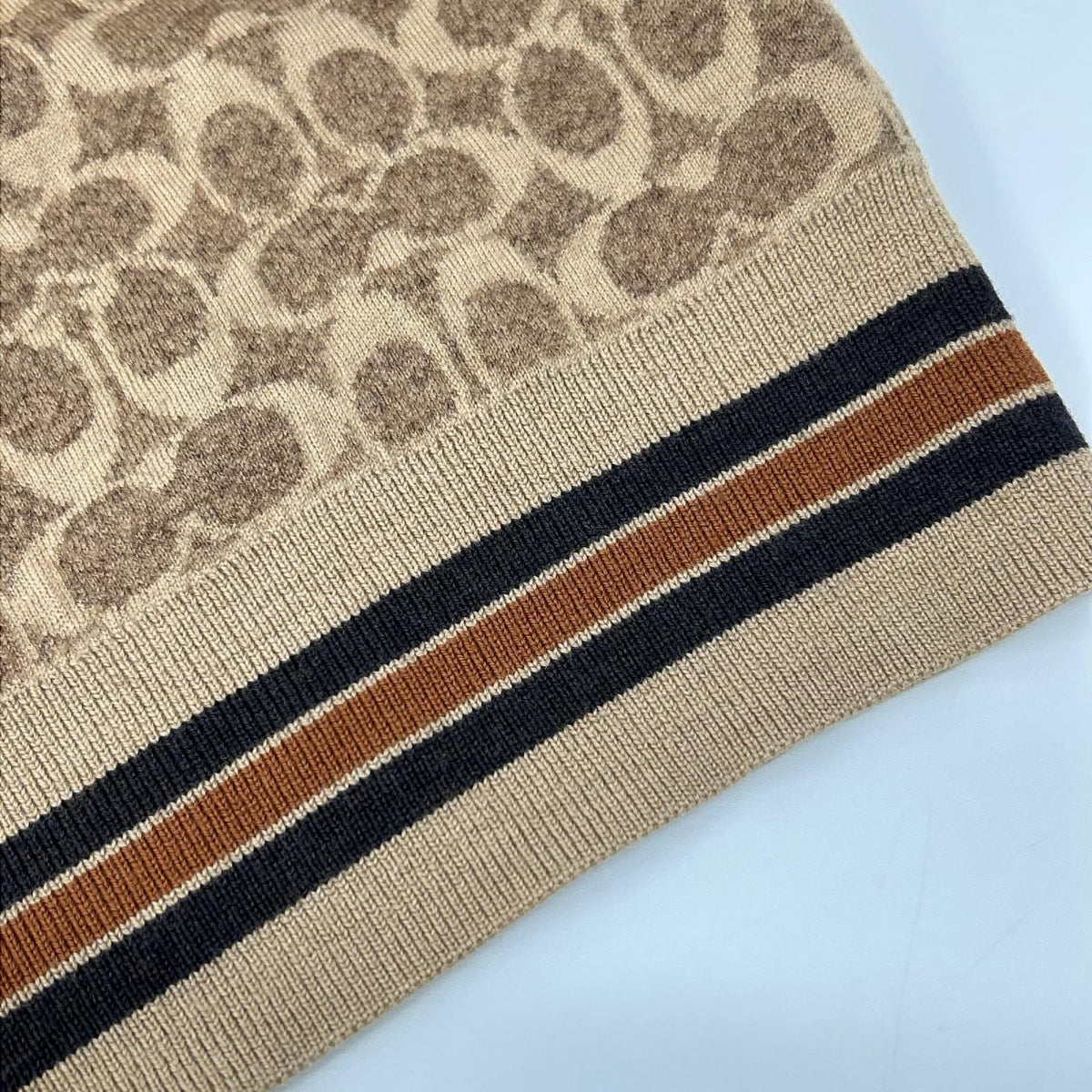 COACH Beige Signature All-Over Pattern Wool Knit Size L