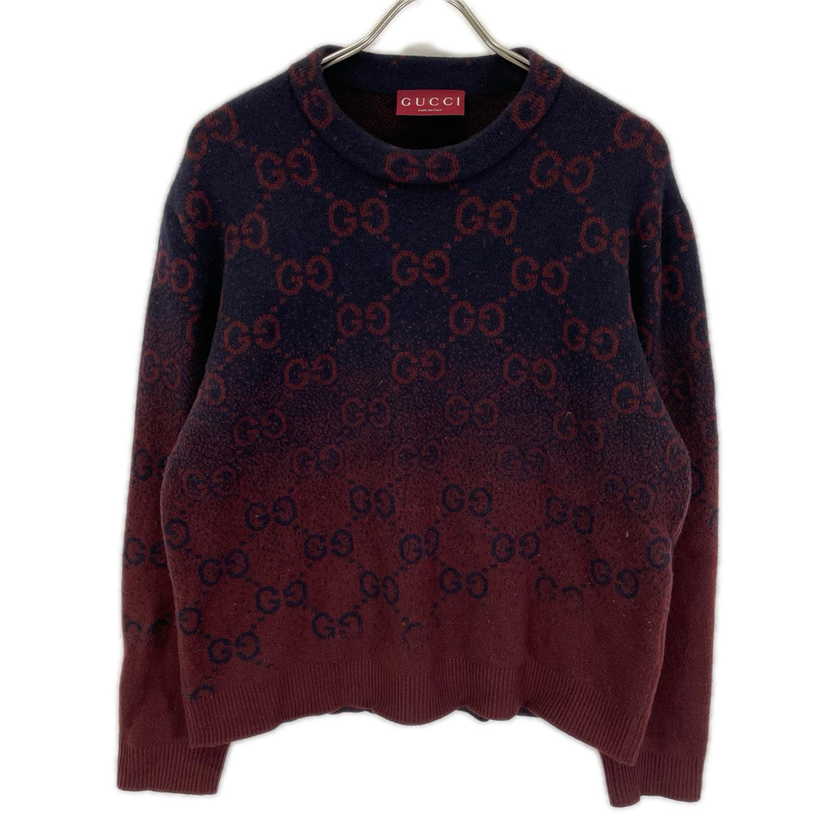 GUCCI Red/Navy GG Wool Knit Sweater Size M