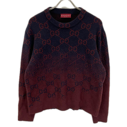 GUCCI Red/Navy GG Wool Knit Sweater Size M