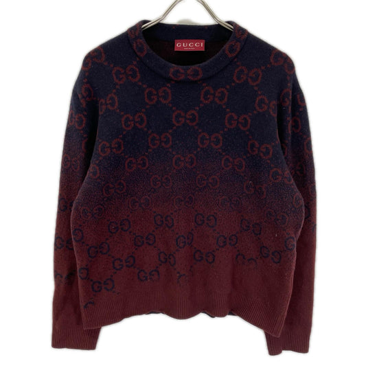 GUCCI Red/Navy GG Wool Knit Sweater Size M
