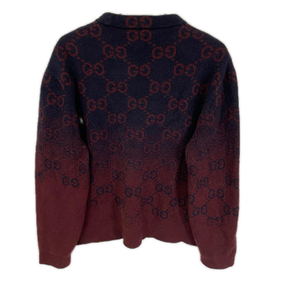 GUCCI Red/Navy GG Wool Knit Sweater Size M