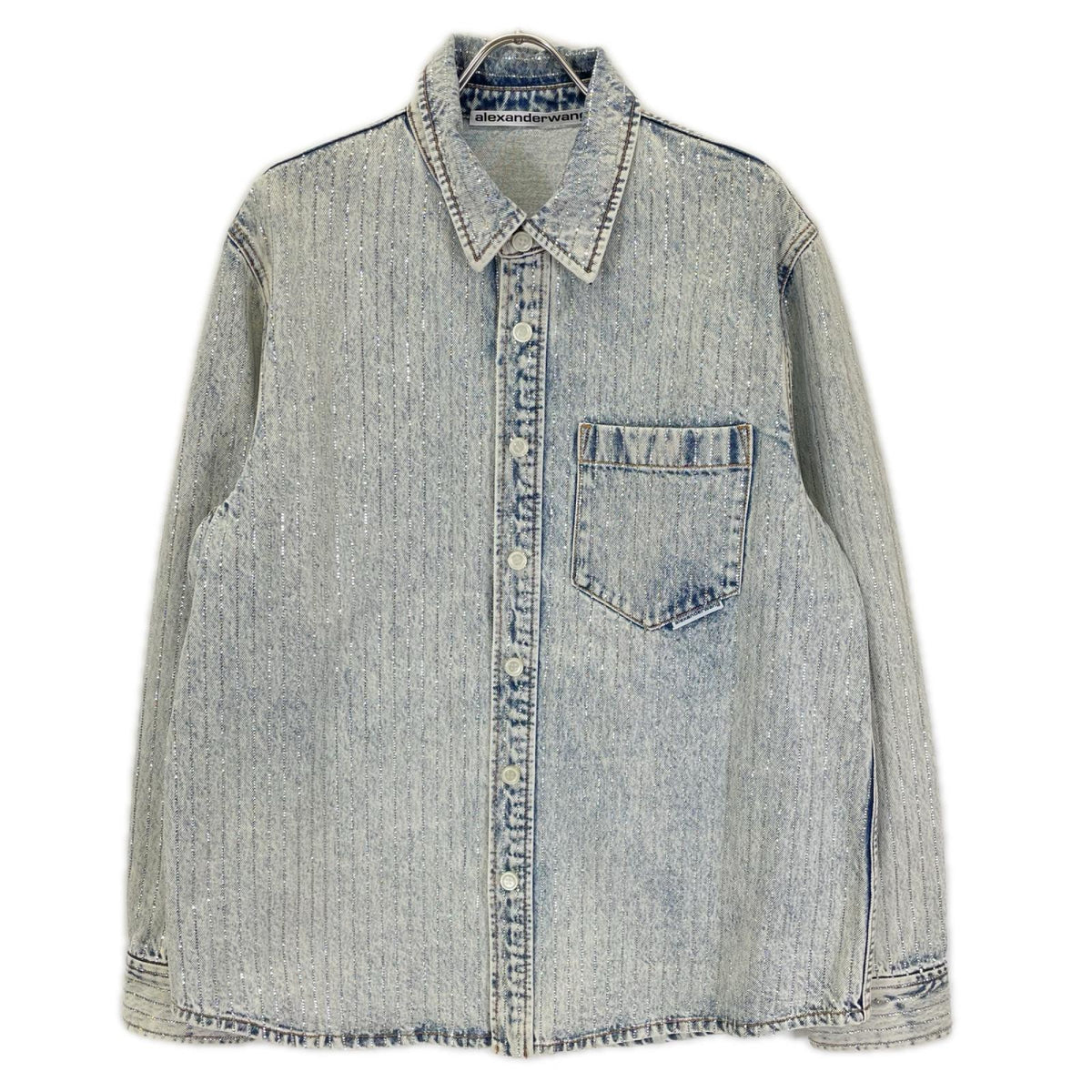 ALEXANDER WANG Crystal Stripe Oversized Denim Jacket Size S
