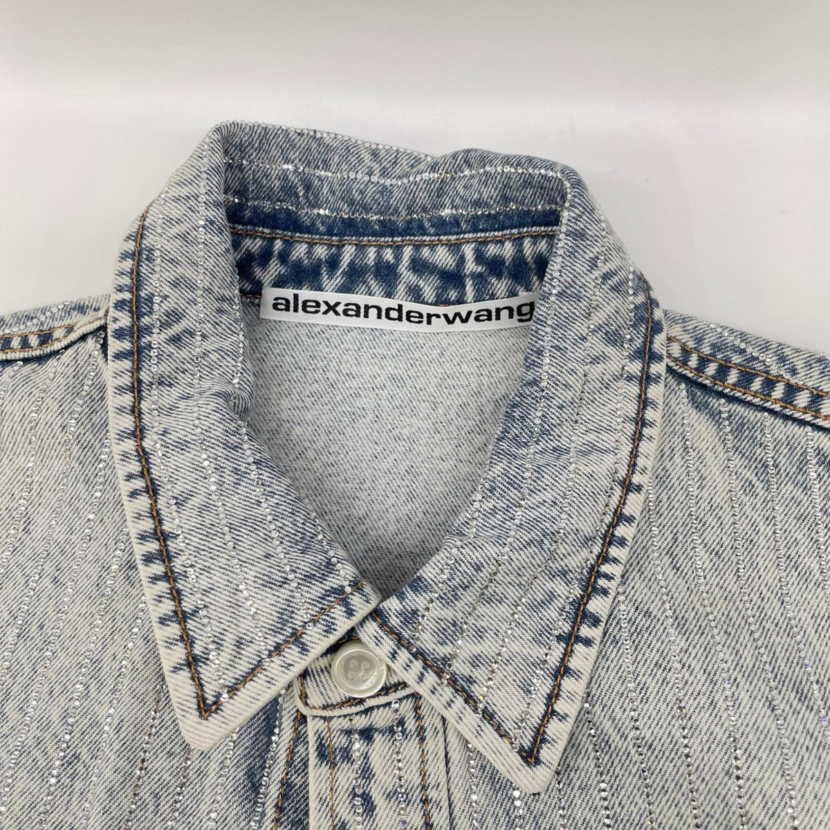 ALEXANDER WANG Crystal Stripe Oversized Denim Jacket Size S