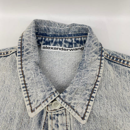 ALEXANDER WANG Crystal Stripe Oversized Denim Jacket Size S