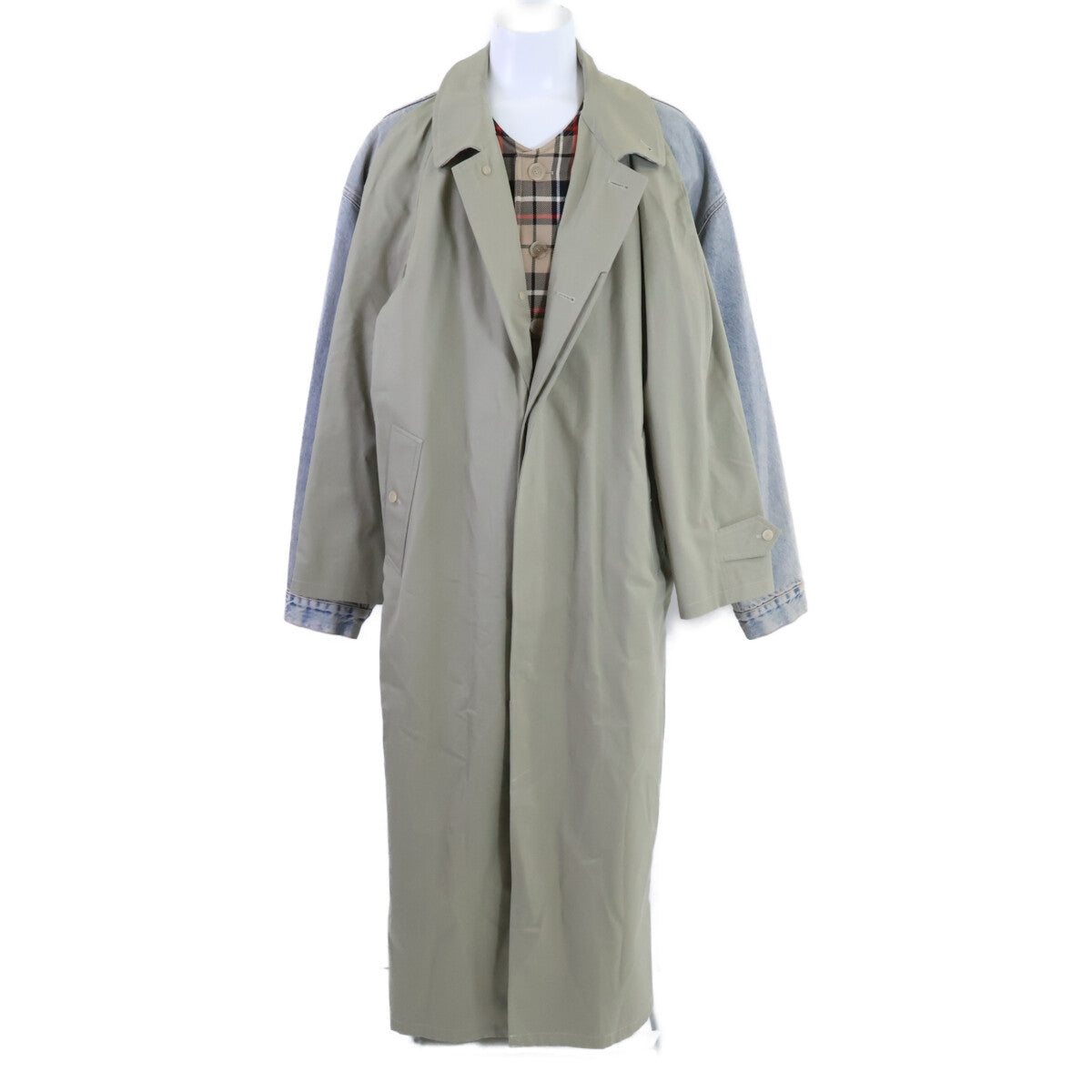 BALENCIAGA 773224 Hybrid Denim Coat Beige/Blue Jacket Size 34