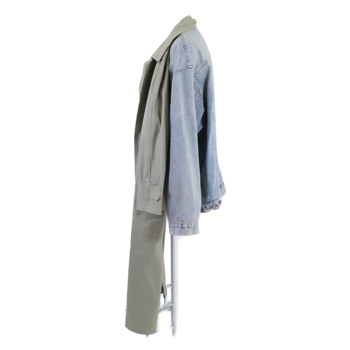 BALENCIAGA 773224 Hybrid Denim Coat Beige/Blue Jacket Size 34