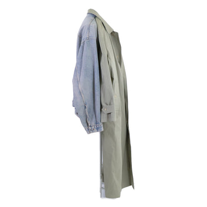 BALENCIAGA 773224 Hybrid Denim Coat Beige/Blue Jacket Size 34