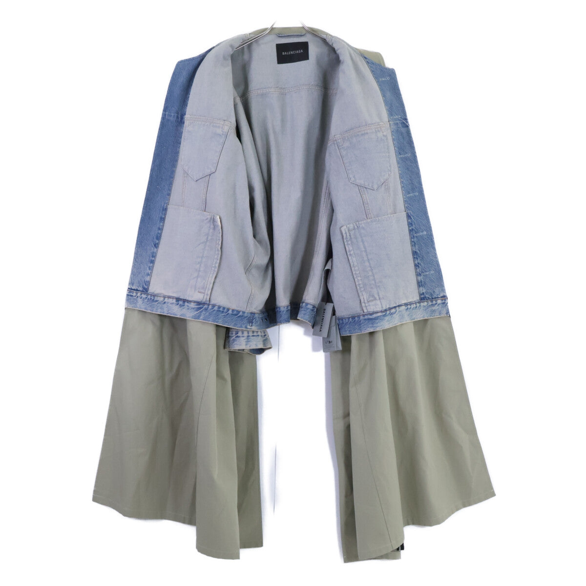 BALENCIAGA 773224 Hybrid Denim Coat Beige/Blue Jacket Size 34