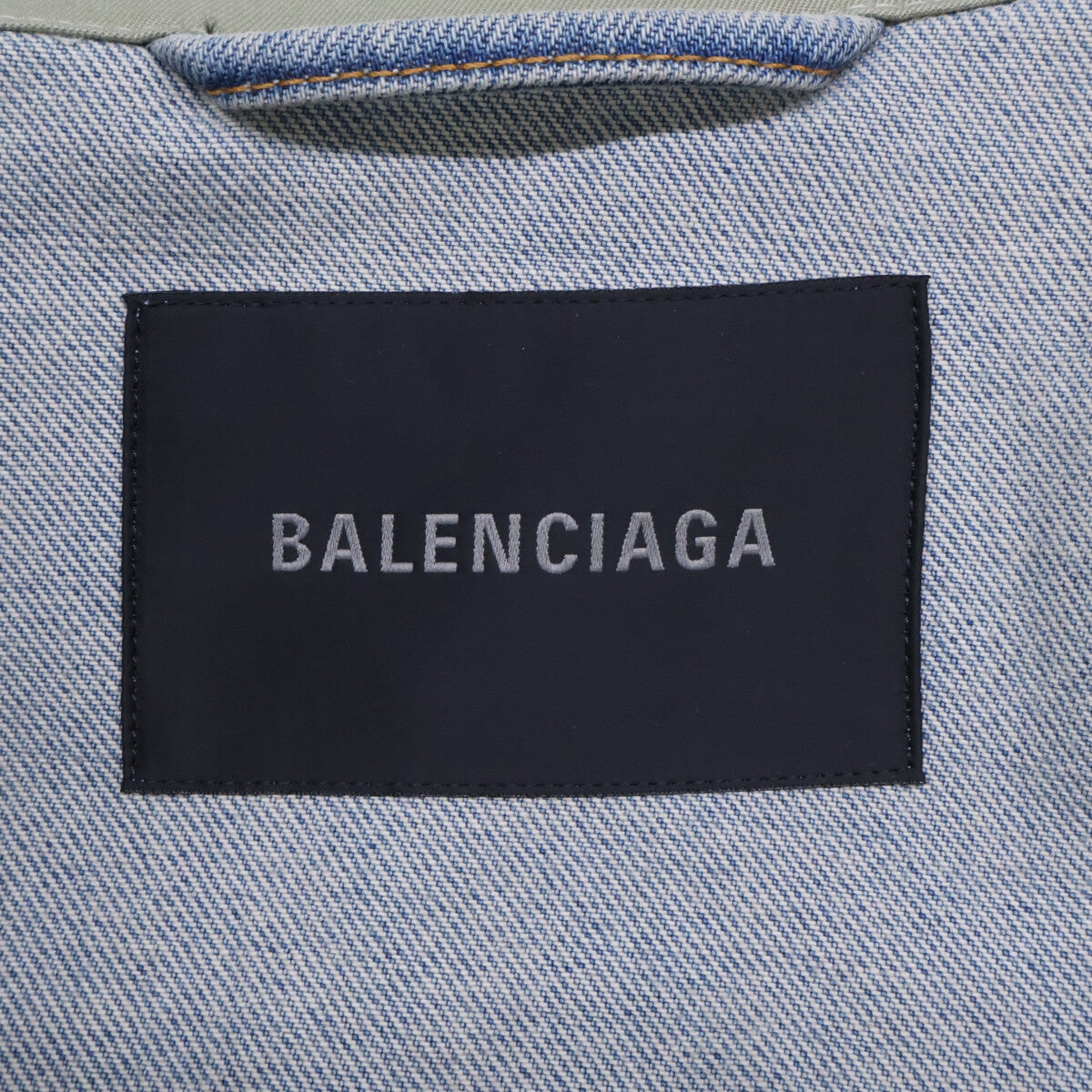 BALENCIAGA 773224 Hybrid Denim Coat Beige/Blue Jacket Size 34