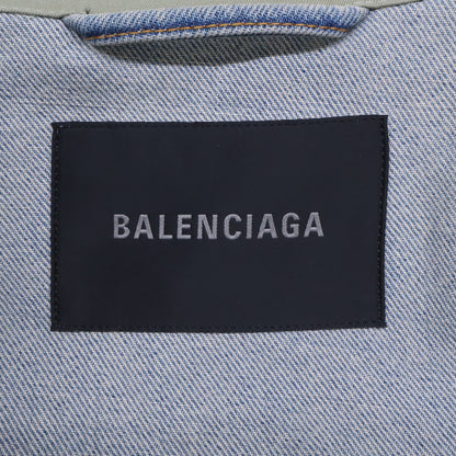 BALENCIAGA 773224 Hybrid Denim Coat Beige/Blue Jacket Size 34
