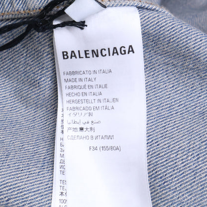 BALENCIAGA 773224 Hybrid Denim Coat Beige/Blue Jacket Size 34