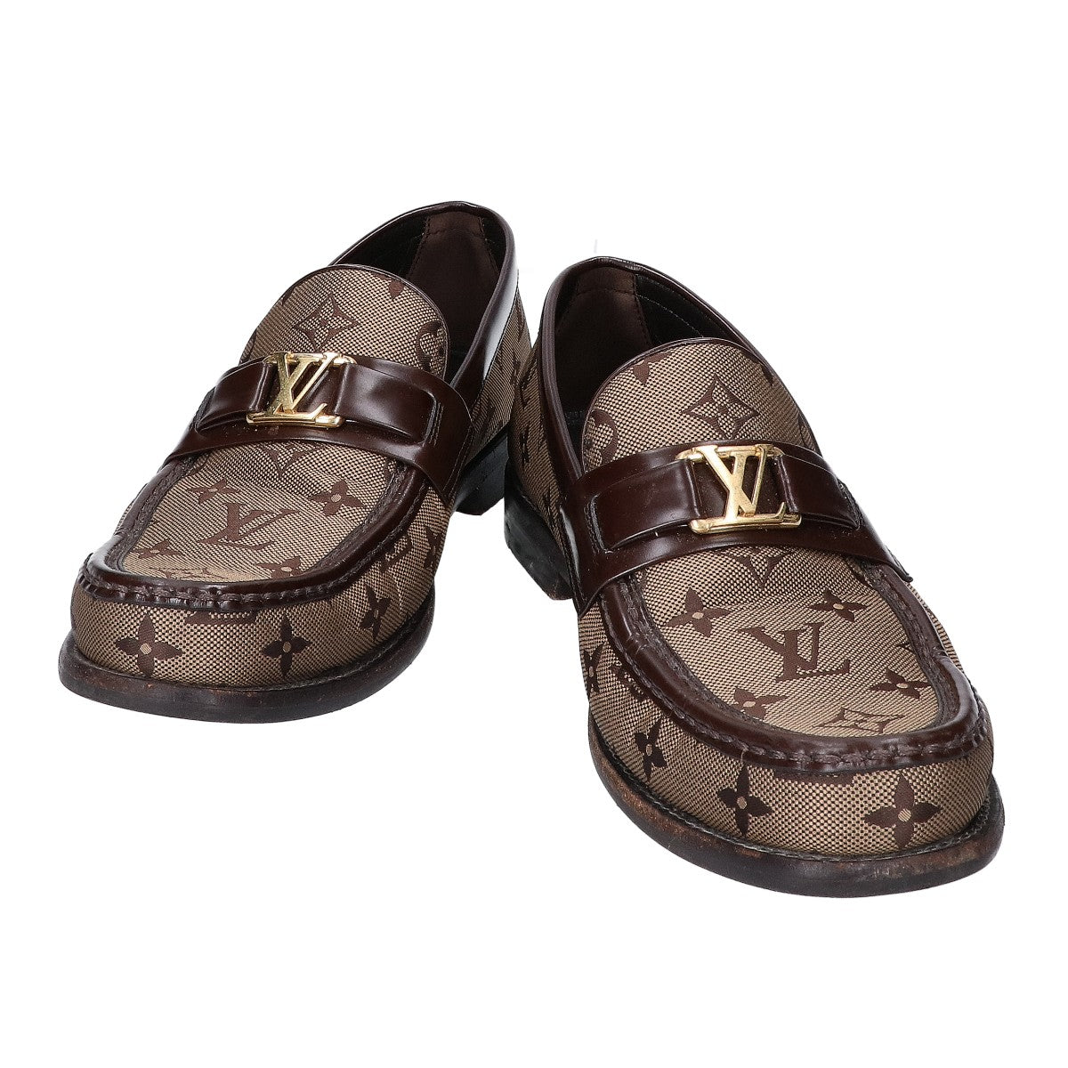 LOUIS VUITTON 23 Monogram Leather Loafers Size UK 7.5