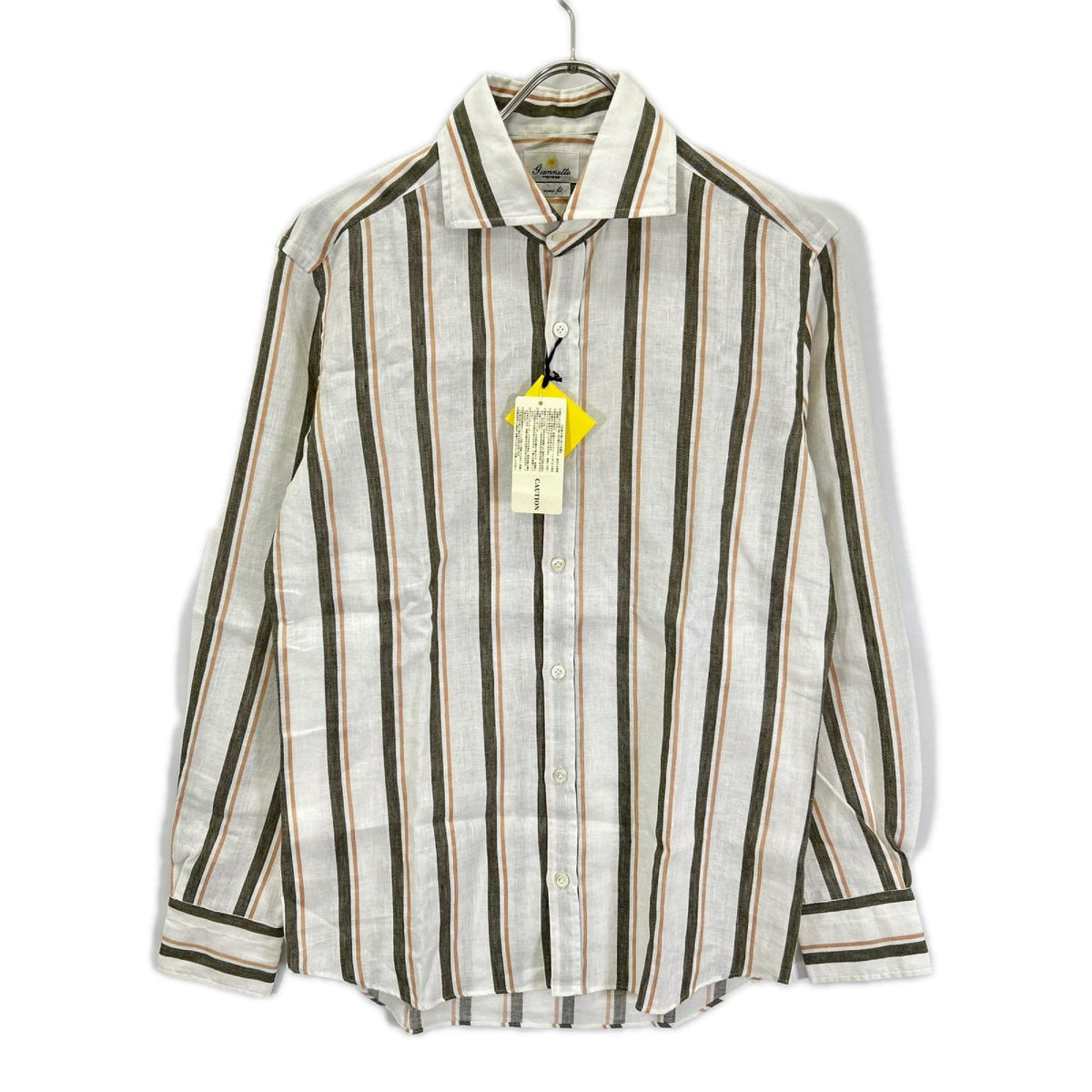 GIANNETTO White Cotton Linen Stripe Collar Shirt Size XS