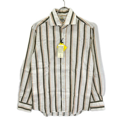 GIANNETTO White Cotton Linen Stripe Collar Shirt Size XS