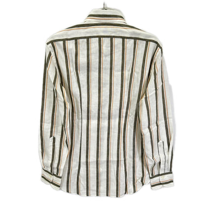 GIANNETTO White Cotton Linen Stripe Collar Shirt Size XS