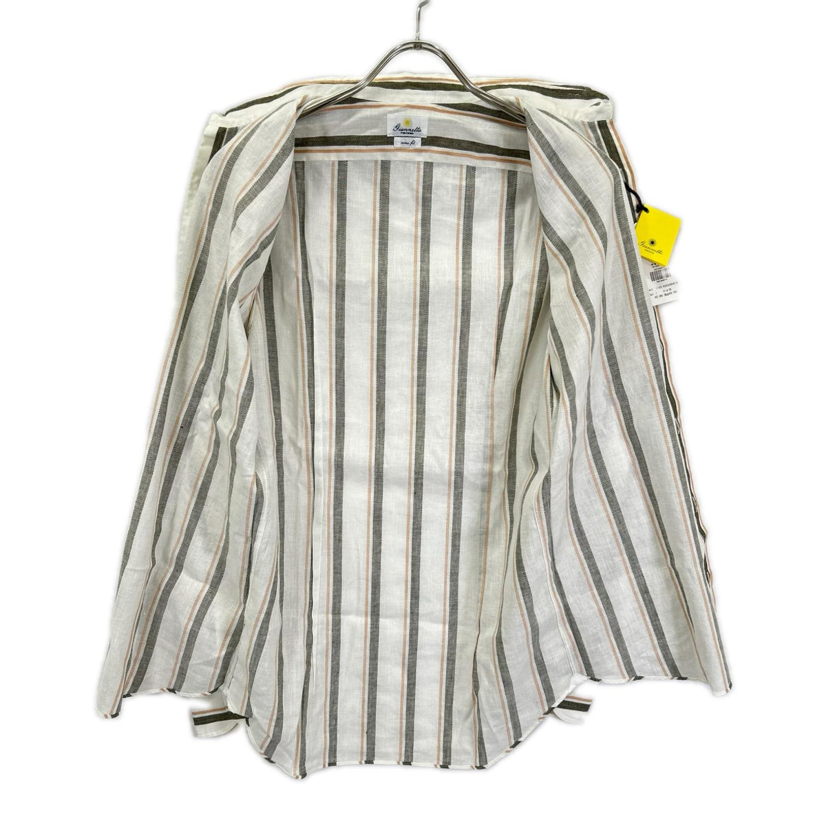 GIANNETTO White Cotton Linen Stripe Collar Shirt Size XS