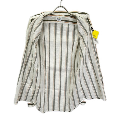 GIANNETTO White Cotton Linen Stripe Collar Shirt Size XS