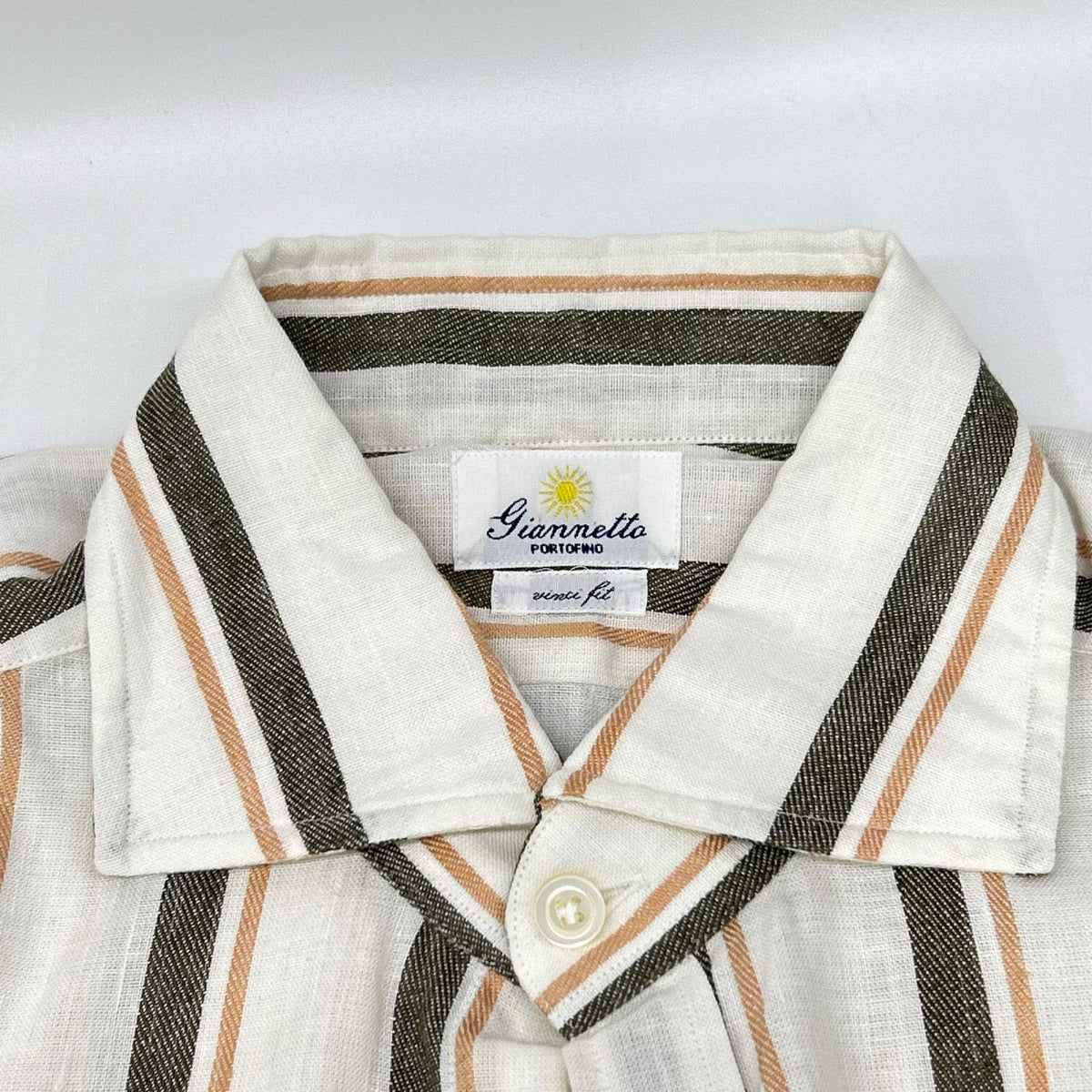 GIANNETTO White Cotton Linen Stripe Collar Shirt Size XS