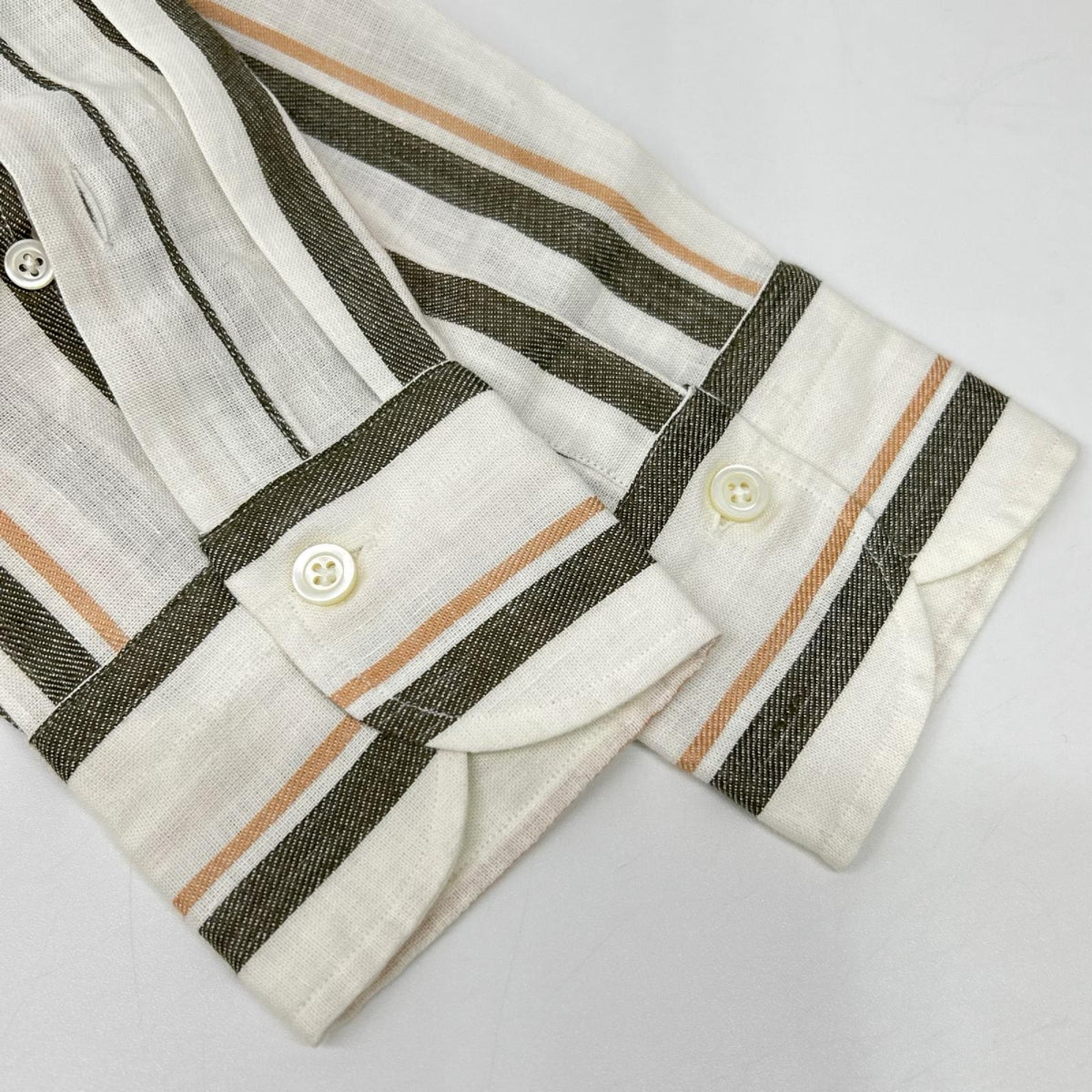 GIANNETTO White Cotton Linen Stripe Collar Shirt Size XS