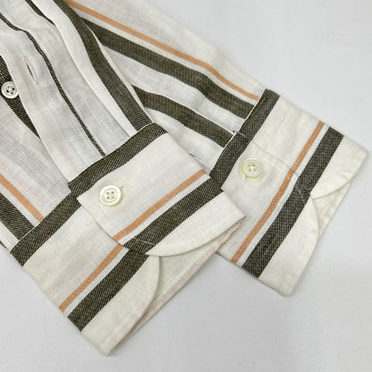 GIANNETTO White Cotton Linen Stripe Collar Shirt Size XS