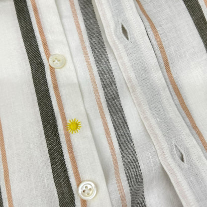 GIANNETTO White Cotton Linen Stripe Collar Shirt Size XS