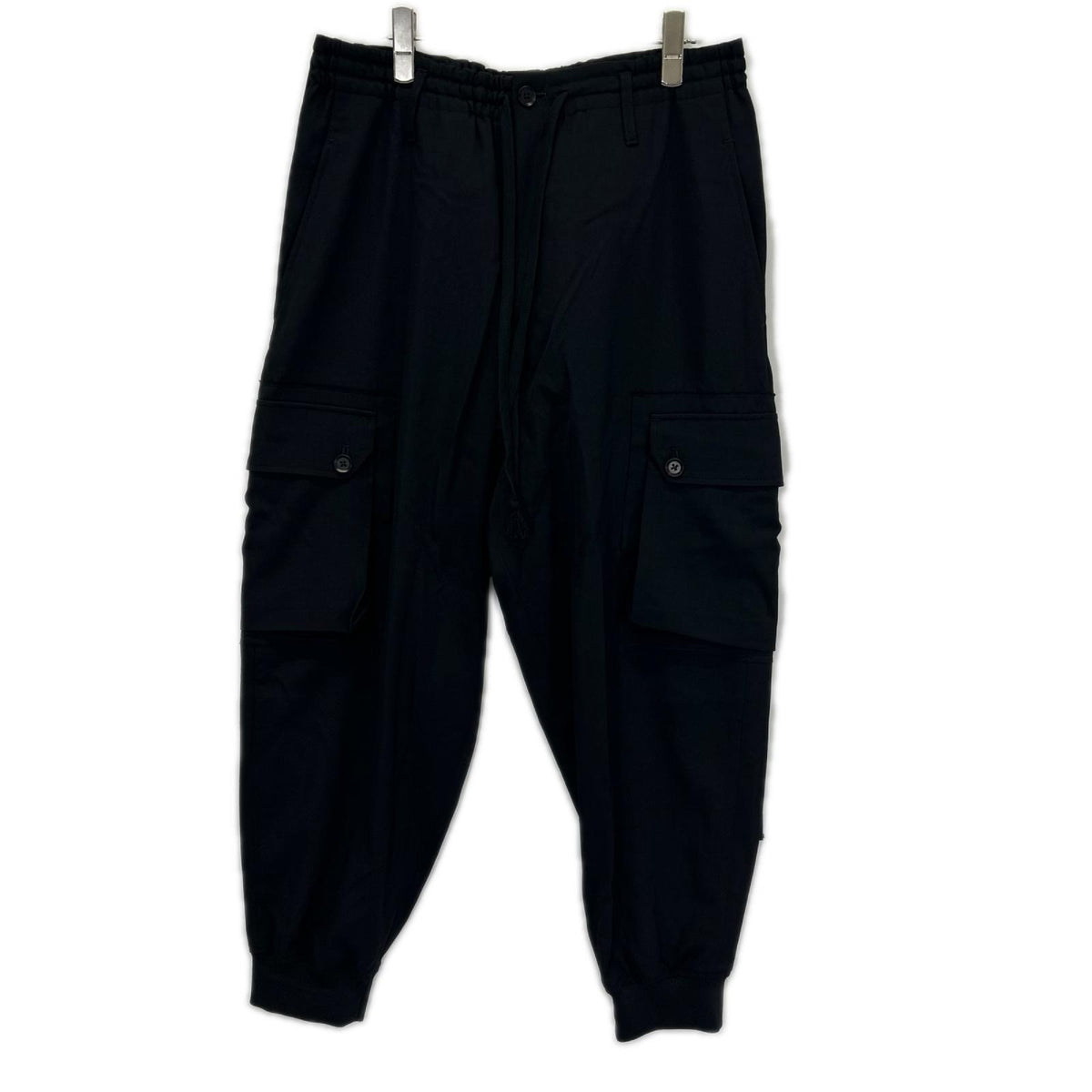 Ground Y Black Wool Gabardine Ribbed Hem Cargo Pants Size 3