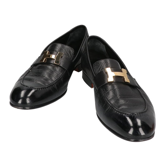 HERMES Constance Gold H-Buckle Loafers Black Size EU 41.5