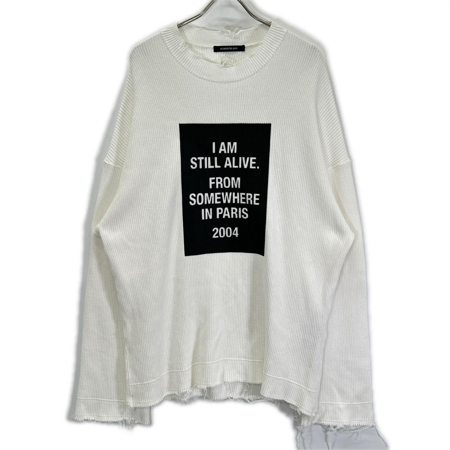 ALMOSTBLACK 21SS White Destroyed Big Rib Knit Size 1