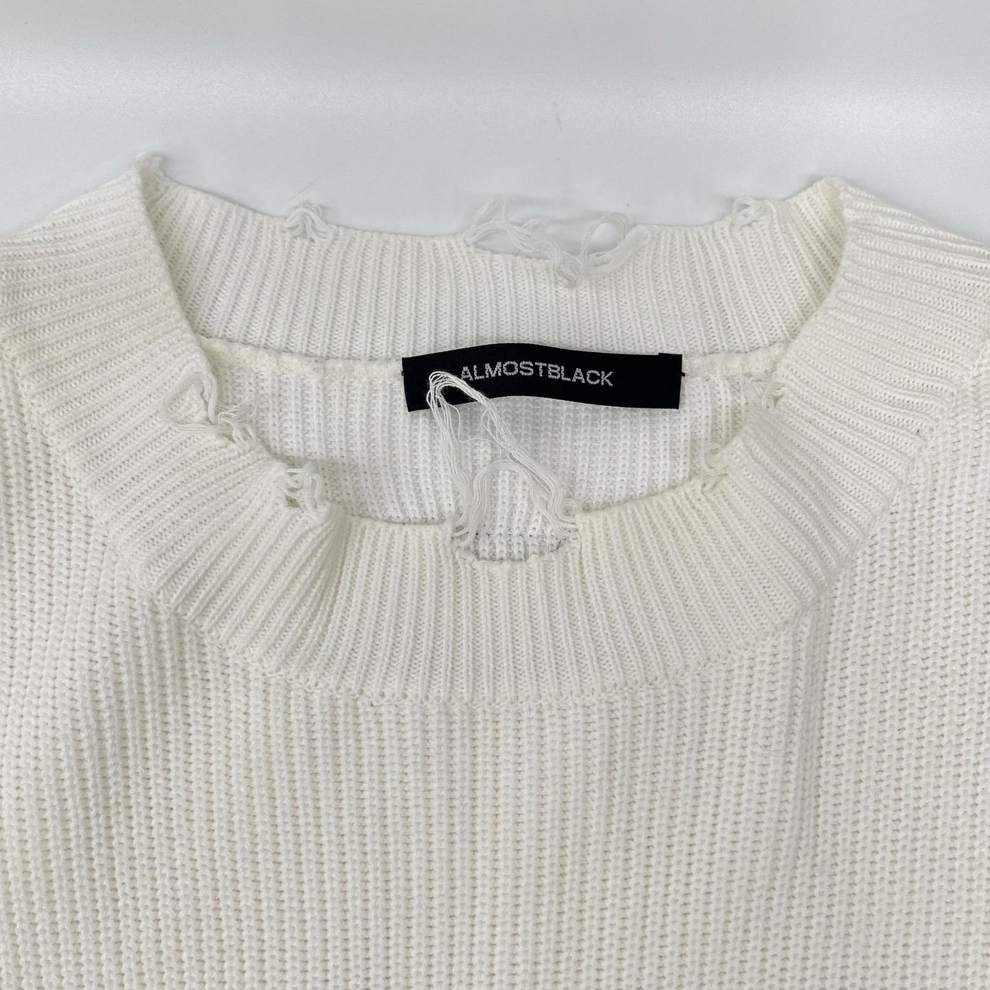 ALMOSTBLACK 21SS White Destroyed Big Rib Knit Size 1