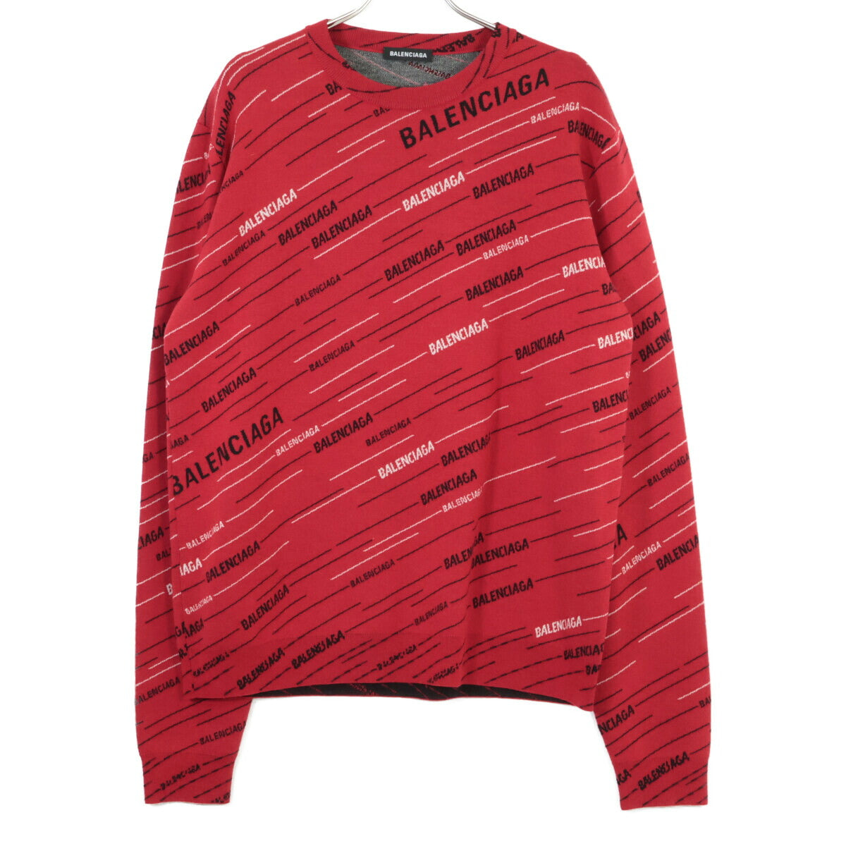 BALENCIAGA 19SS Jacquard Logo Oversized Wool Knit Red Size M