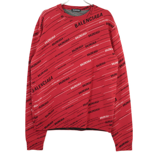 BALENCIAGA 19SS Jacquard Logo Oversized Wool Knit Red Size M