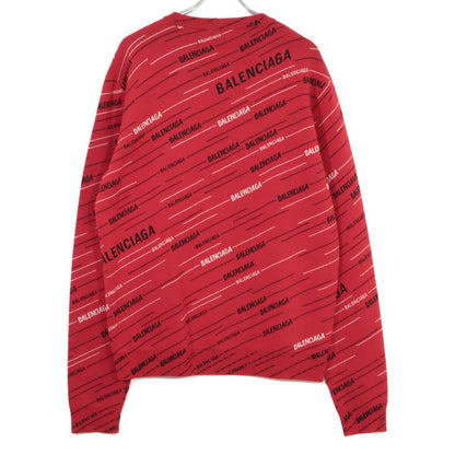 BALENCIAGA 19SS Jacquard Logo Oversized Wool Knit Red Size M