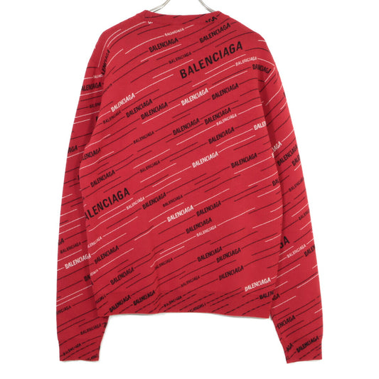 BALENCIAGA 19SS Jacquard Logo Oversized Wool Knit Red Size M