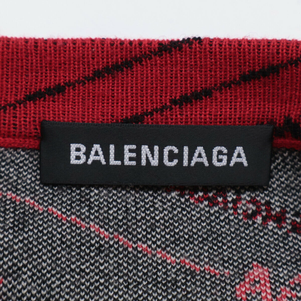 BALENCIAGA 19SS Jacquard Logo Oversized Wool Knit Red Size M