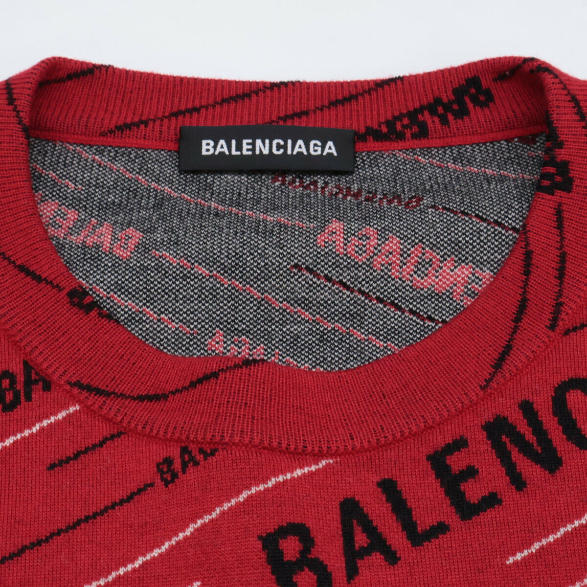 BALENCIAGA 19SS Jacquard Logo Oversized Wool Knit Red Size M