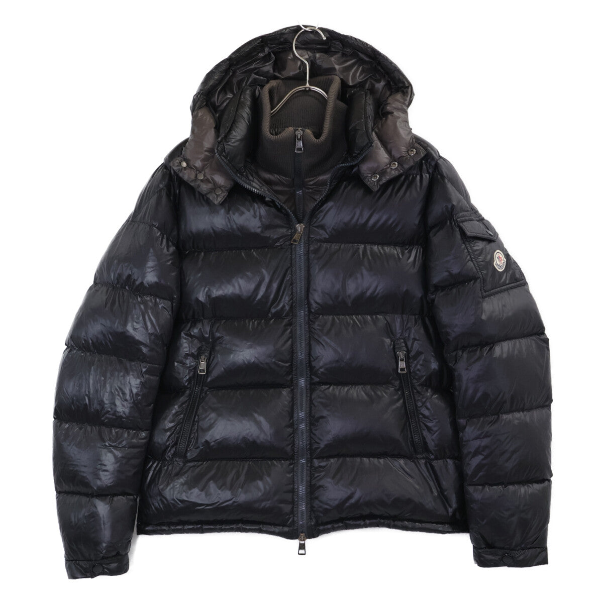 MONCLER ZIN Layered Down Jacket Removable Hood Black Size 1