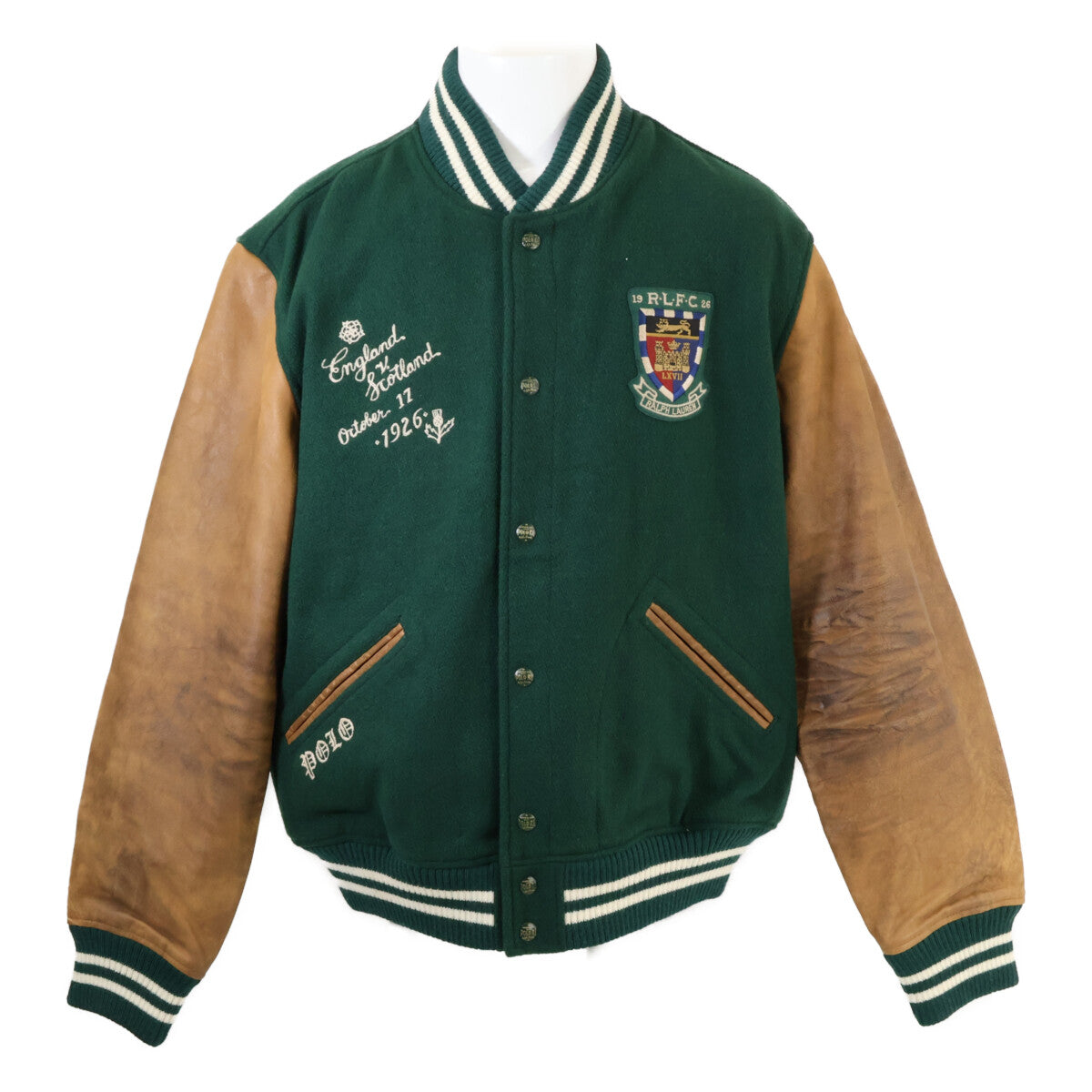 POLO RALPH LAUREN Varsity Wool Leather Jacket Green Size XXL