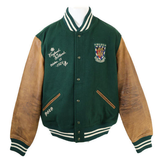 POLO RALPH LAUREN Varsity Wool Leather Jacket Green Size XXL